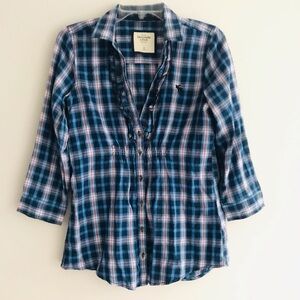 Abercrombie & Fitch | Plaid Button Front Flannel Shirt Womens Size M Blue Cotton